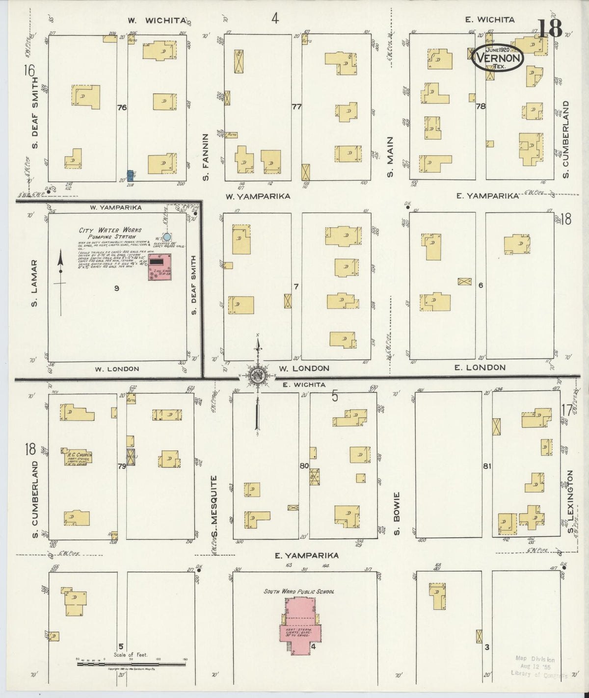 Sanborn Fire Insurance Map from Vernon, Wilbarger County, Texas (1920), Sheet #0018 - Complete Map Set gallery image, historic Sanborn map, vintage wall art, Texas Texas