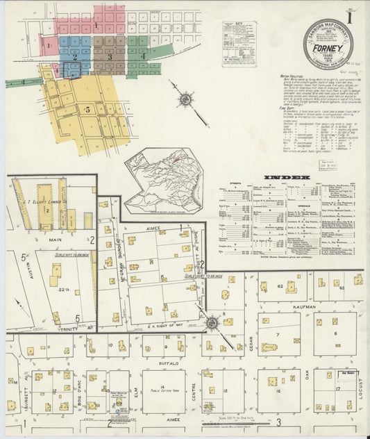 Sanborn Fire Insurance Map from Forney, Kaufman County, Texas (1919), Sheet #0001 - Complete Map Set gallery image, historic Sanborn map, vintage wall art, Texas Texas