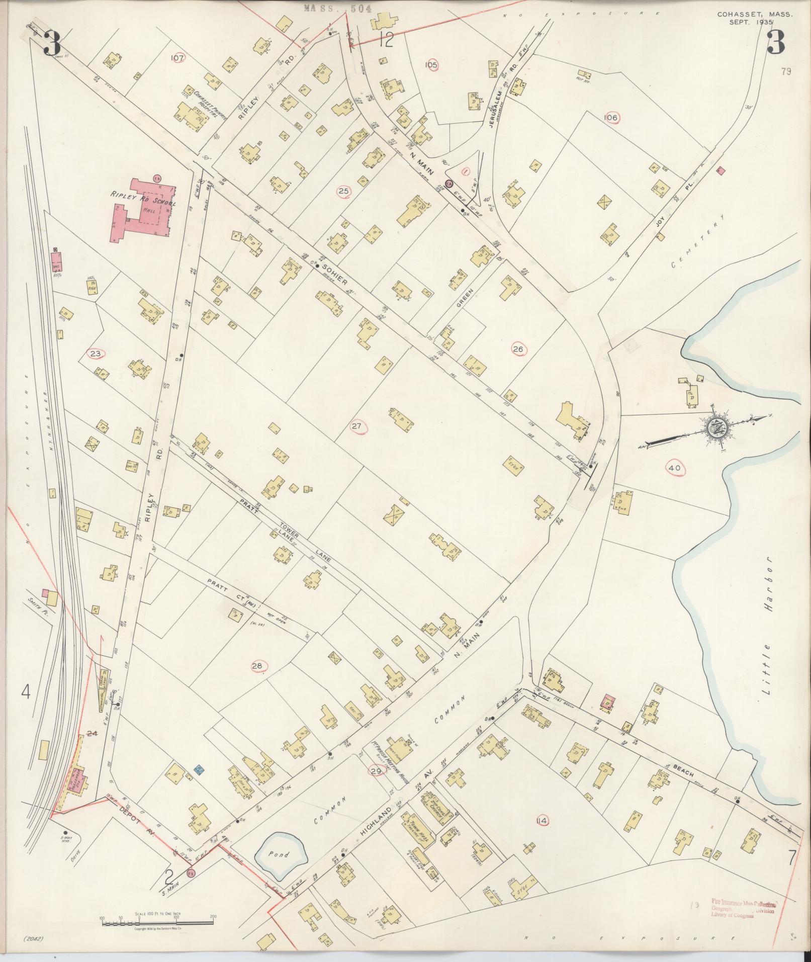 Sanborn Fire Insurance Map from Cohasset, Norfolk County, Massachusetts (1940), Sheet #0003 - Historic Sanborn Fire Insurance Map Print, vintage old map wall art, antique decor, genealogy gift, Massachusetts Massachusetts map