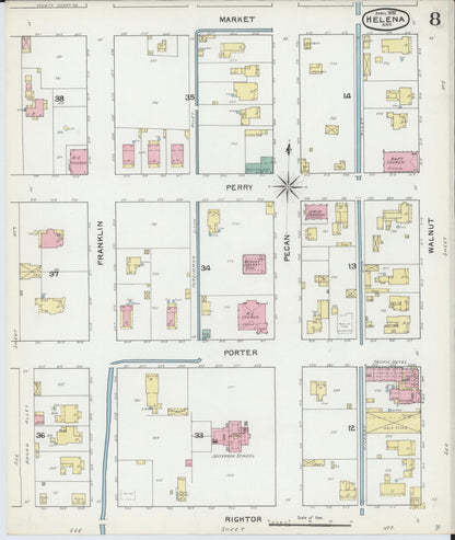 Sanborn Fire Insurance Map from Helena, Phillips County, Arkansas (1892), Sheet #0008 - Complete Map Set gallery image, historic Sanborn map, vintage wall art, Arkansas Arkansas