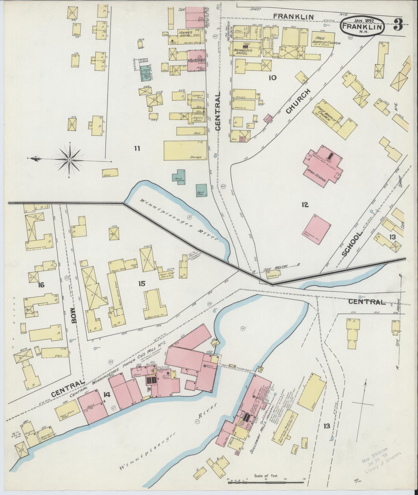 Sanborn Fire Insurance Map from Franklin, Merrimack County, New Hampshire (1892), Sheet #0003 - Complete Map Set gallery image, historic Sanborn map, vintage wall art, New Hampshire New Hampshire