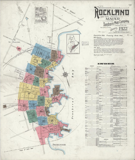 Sanborn Fire Insurance Map from Rockland, Knox County, Maine (1922), Sheet #0001 - Historic Sanborn Fire Insurance Map Print, vintage old map wall art, antique decor, genealogy gift, Maine Maine map
