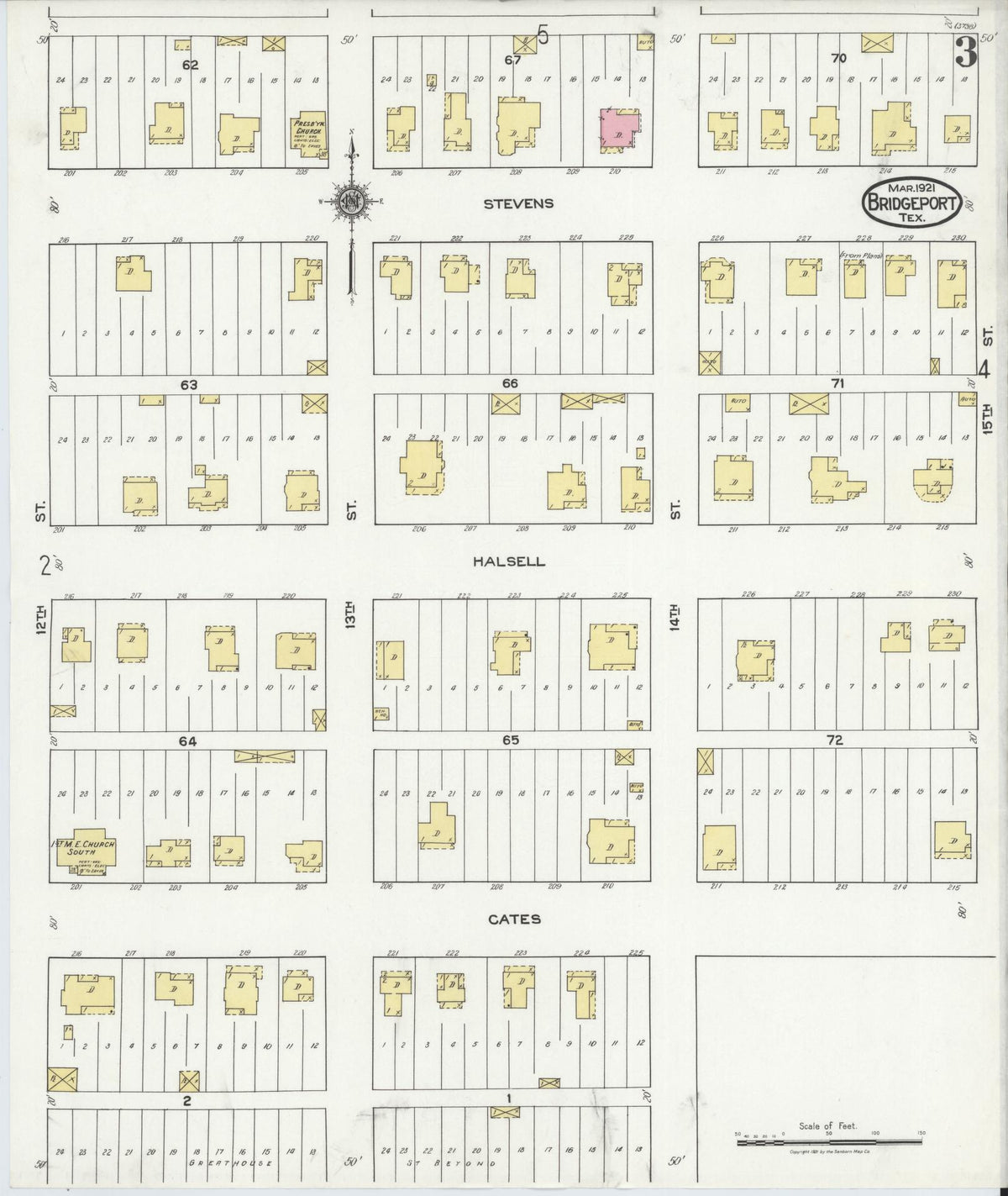 Sanborn Fire Insurance Map from Bridgeport, Wise County, Texas (1921), Sheet #0003 - Complete Map Set gallery image, historic Sanborn map, vintage wall art, Texas Texas
