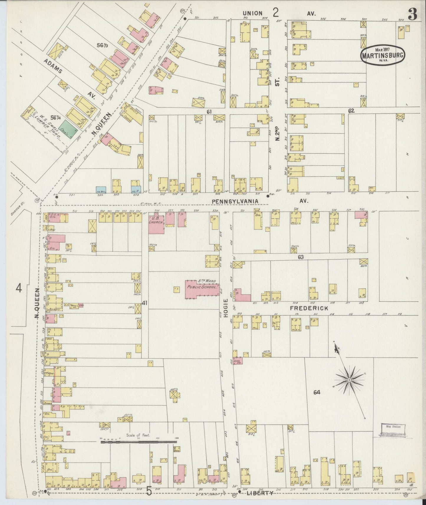 Sanborn Fire Insurance Map from Martinsburg, Berkeley County, West Virginia (1897), Sheet #0003 - Complete Map Set gallery image, historic Sanborn map, vintage wall art, West Virginia West Virginia