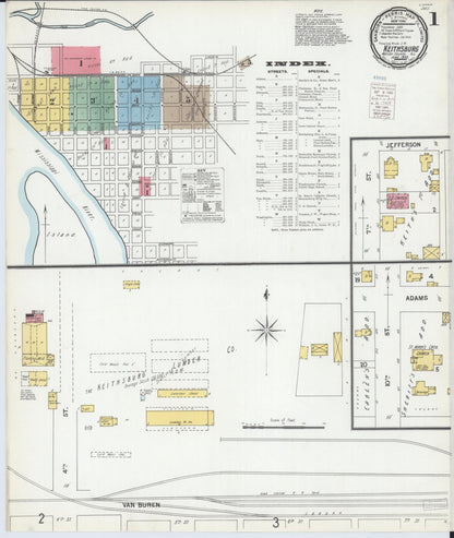 Sanborn Fire Insurance Map from Keithsburg, Mercer County, Illinois (1900), Sheet #0001 - Complete Map Set gallery image, historic Sanborn map, vintage wall art, Illinois Illinois