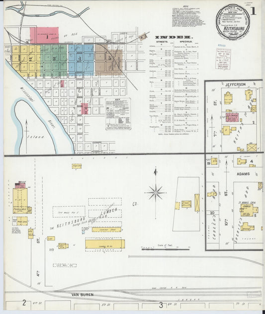 Sanborn Fire Insurance Map from Keithsburg, Mercer County, Illinois (1900), Sheet #0001 - Complete Map Set gallery image, historic Sanborn map, vintage wall art, Illinois Illinois