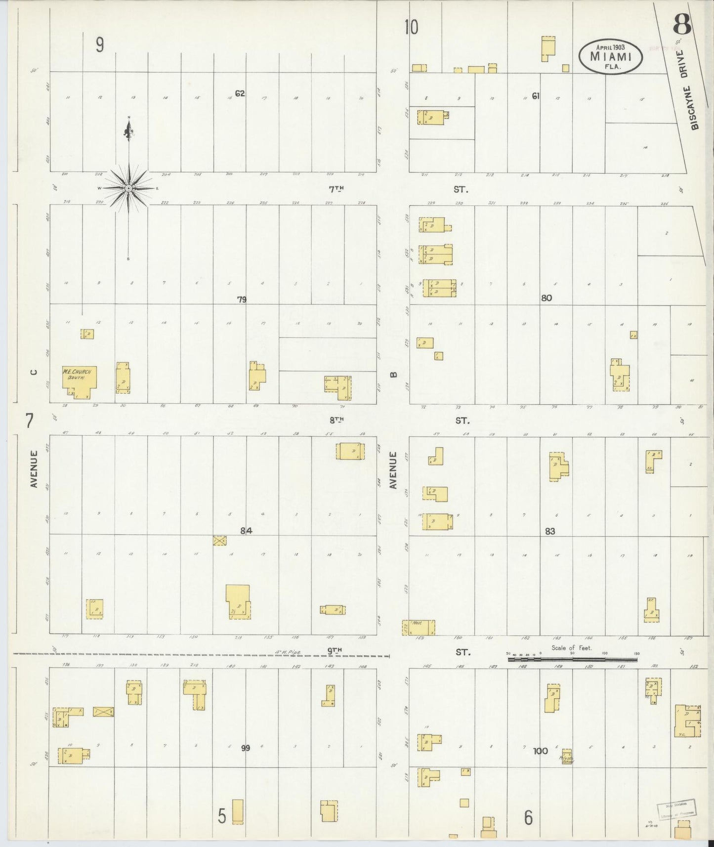 Sanborn Fire Insurance Map from Miami, Dade County, Florida (1903), Sheet #0008 - Complete Map Set gallery image, historic Sanborn map, vintage wall art, Florida Florida