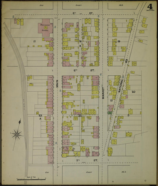 Sanborn Fire Insurance Map from Wheeling, Ohio County, West Virginia (1890), Sheet #0004 - Historic Sanborn Fire Insurance Map Print, vintage old map wall art, antique decor, genealogy gift, West Virginia West Virginia map