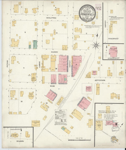 Sanborn Fire Insurance Map from Daingerfield, Morris County, Texas (1909), Sheet #0001 - Historic Sanborn Fire Insurance Map Print, vintage old map wall art, antique decor, genealogy gift, Texas Texas map
