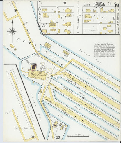 Sanborn Fire Insurance Map from Escanaba, Delta County, Michigan (1899), Sheet #0019 - Historic Sanborn Fire Insurance Map Print, vintage old map wall art, antique decor, genealogy gift, Michigan Michigan map