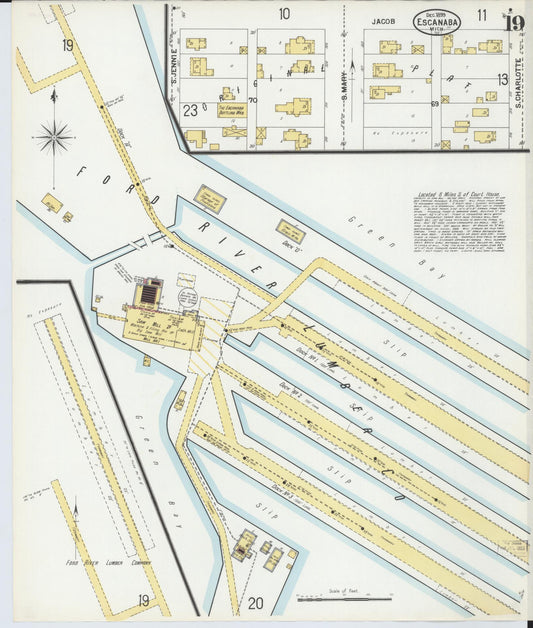 Sanborn Fire Insurance Map from Escanaba, Delta County, Michigan (1899), Sheet #0019 - Historic Sanborn Fire Insurance Map Print, vintage old map wall art, antique decor, genealogy gift, Michigan Michigan map