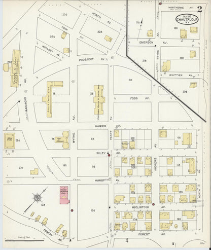 Sanborn Fire Insurance Map from Chautauqua, Chautauqua County, New York (1912), Sheet #0002 - Historic Sanborn Fire Insurance Map Print, vintage old map wall art, antique decor, genealogy gift, New York New York map