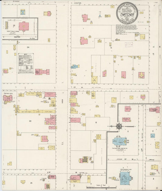 Sanborn Fire Insurance Map from Thatcher, Graham County, Arizona (1915), Sheet #0001 - Historic Sanborn Fire Insurance Map Print, vintage old map wall art, antique decor, genealogy gift, Arizona Arizona map