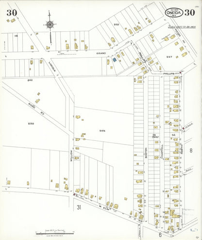 Sanborn Fire Insurance Map from Oneida, Madison County, New York (1923), Sheet #0030 - Historic Sanborn Fire Insurance Map Print, vintage old map wall art, antique decor, genealogy gift, New York New York map