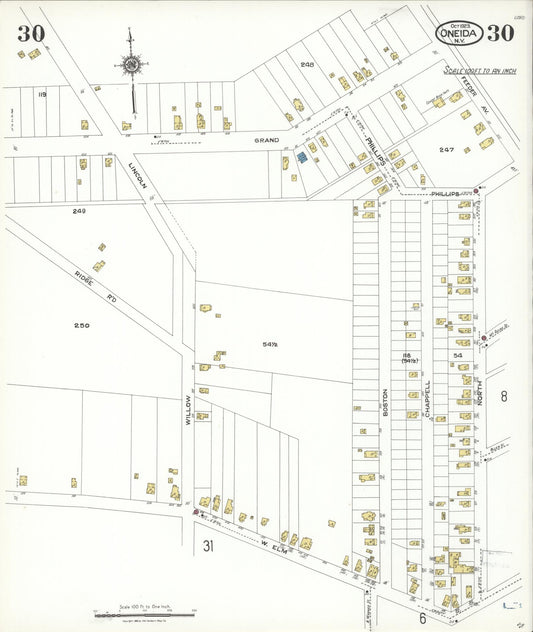 Sanborn Fire Insurance Map from Oneida, Madison County, New York (1923), Sheet #0030 - Historic Sanborn Fire Insurance Map Print, vintage old map wall art, antique decor, genealogy gift, New York New York map