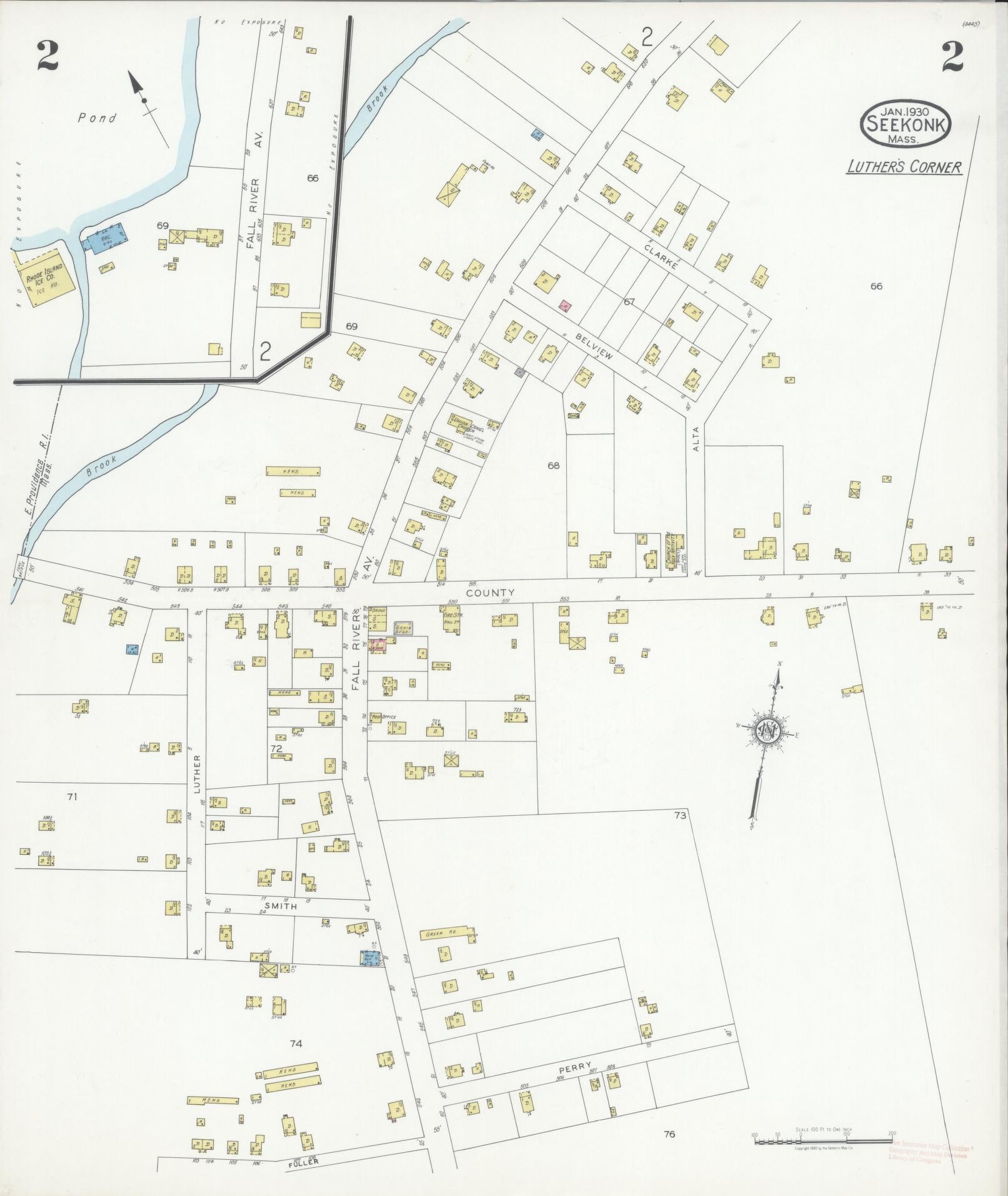 Sanborn Fire Insurance Map from Seekonk, Bristol County, Massachusetts (1930), Sheet #0002 - Complete Map Set gallery image, historic Sanborn map, vintage wall art, Massachusetts Massachusetts