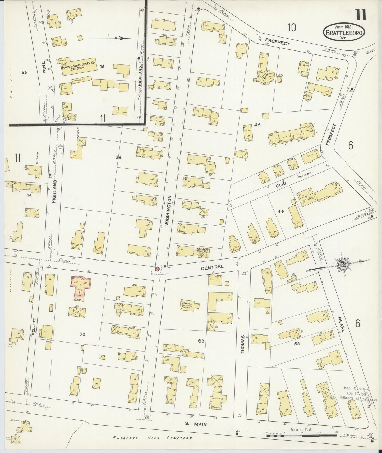 Sanborn Fire Insurance Map from Brattleboro, Windham County, Vermont (1912), Sheet #0011 - Complete Map Set gallery image, historic Sanborn map, vintage wall art, Vermont Vermont