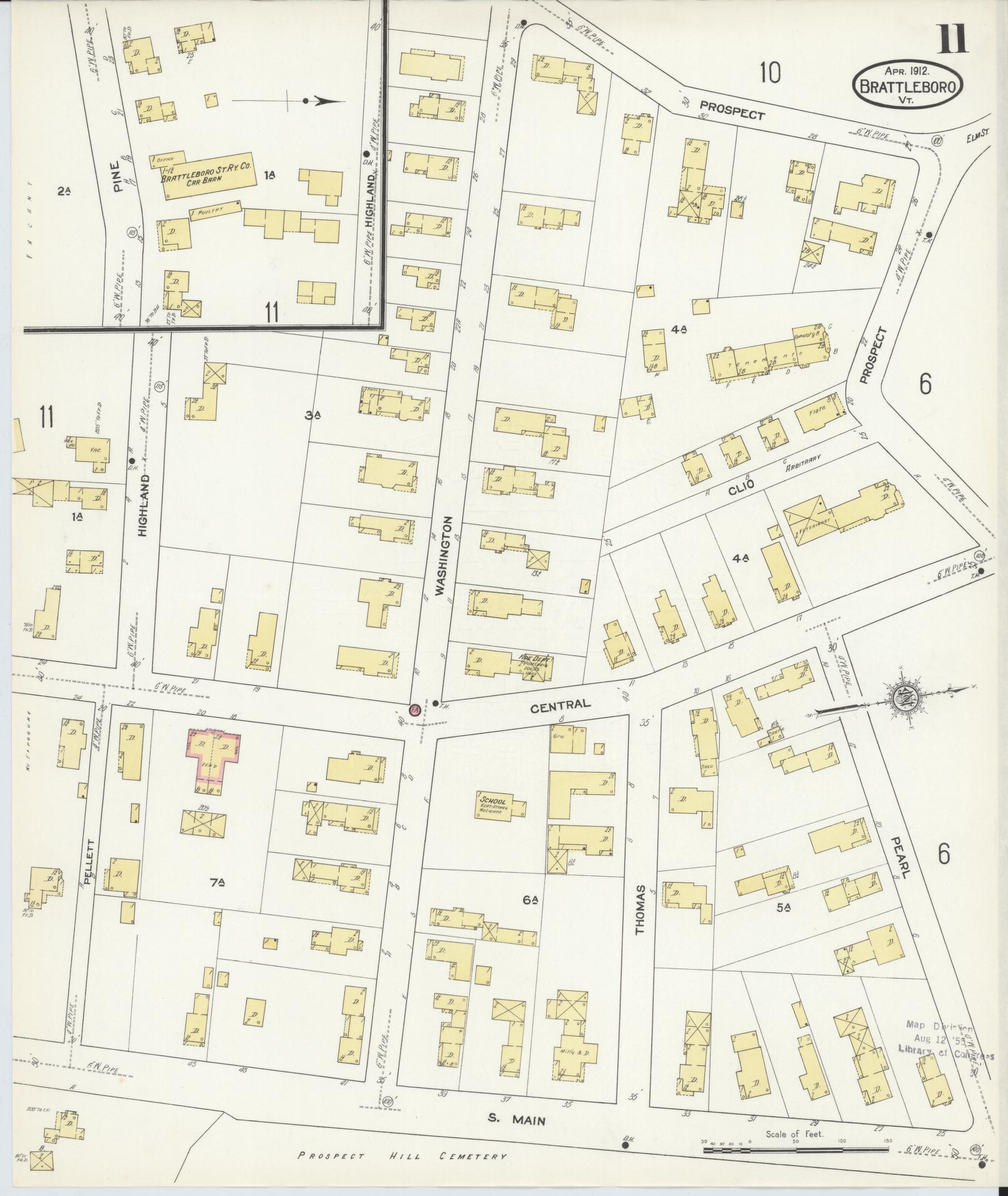Sanborn Fire Insurance Map from Brattleboro, Windham County, Vermont (1912), Sheet #0011 - Complete Map Set gallery image, historic Sanborn map, vintage wall art, Vermont Vermont