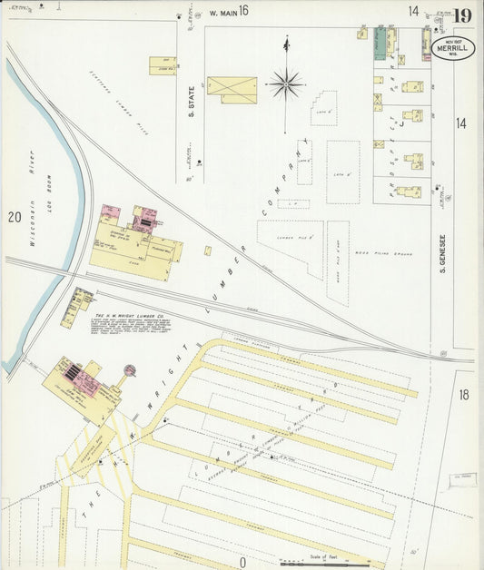 Sanborn Fire Insurance Map from Merrill, Lincoln County, Wisconsin (1907), Sheet #0019 - Historic Sanborn Fire Insurance Map Print, vintage old map wall art, antique decor, genealogy gift, Wisconsin Wisconsin map