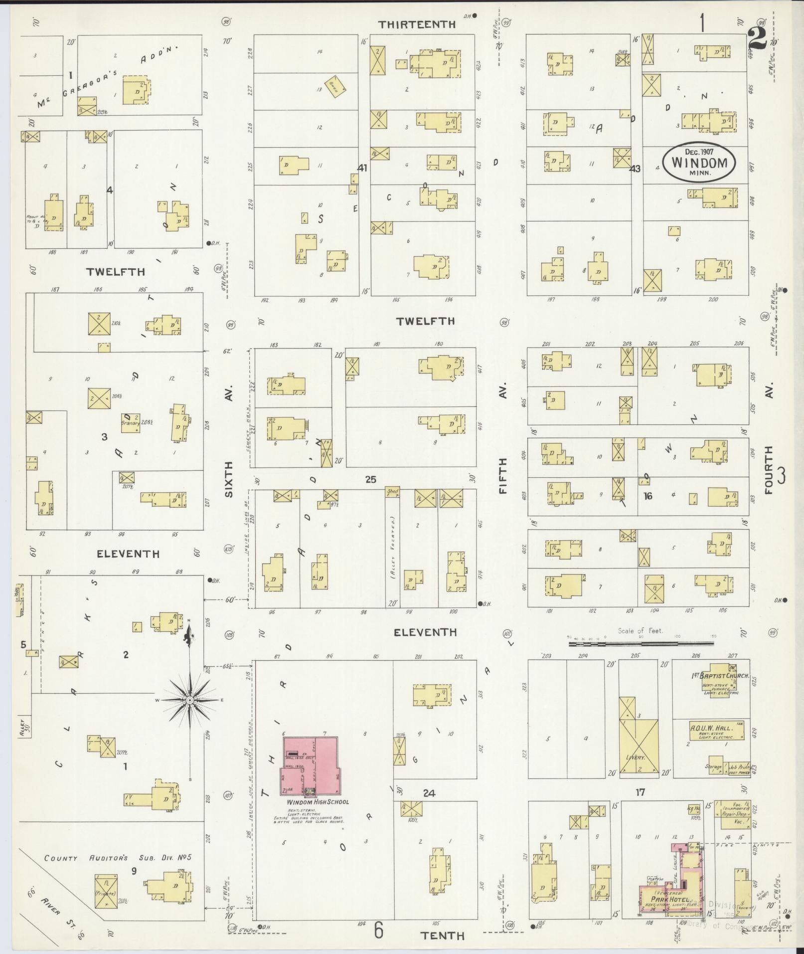 Sanborn Fire Insurance Map from Windom, Cottonwood County, Minnesota (1907), Sheet #0002 - Complete Map Set gallery image, historic Sanborn map, vintage wall art, Minnesota Minnesota
