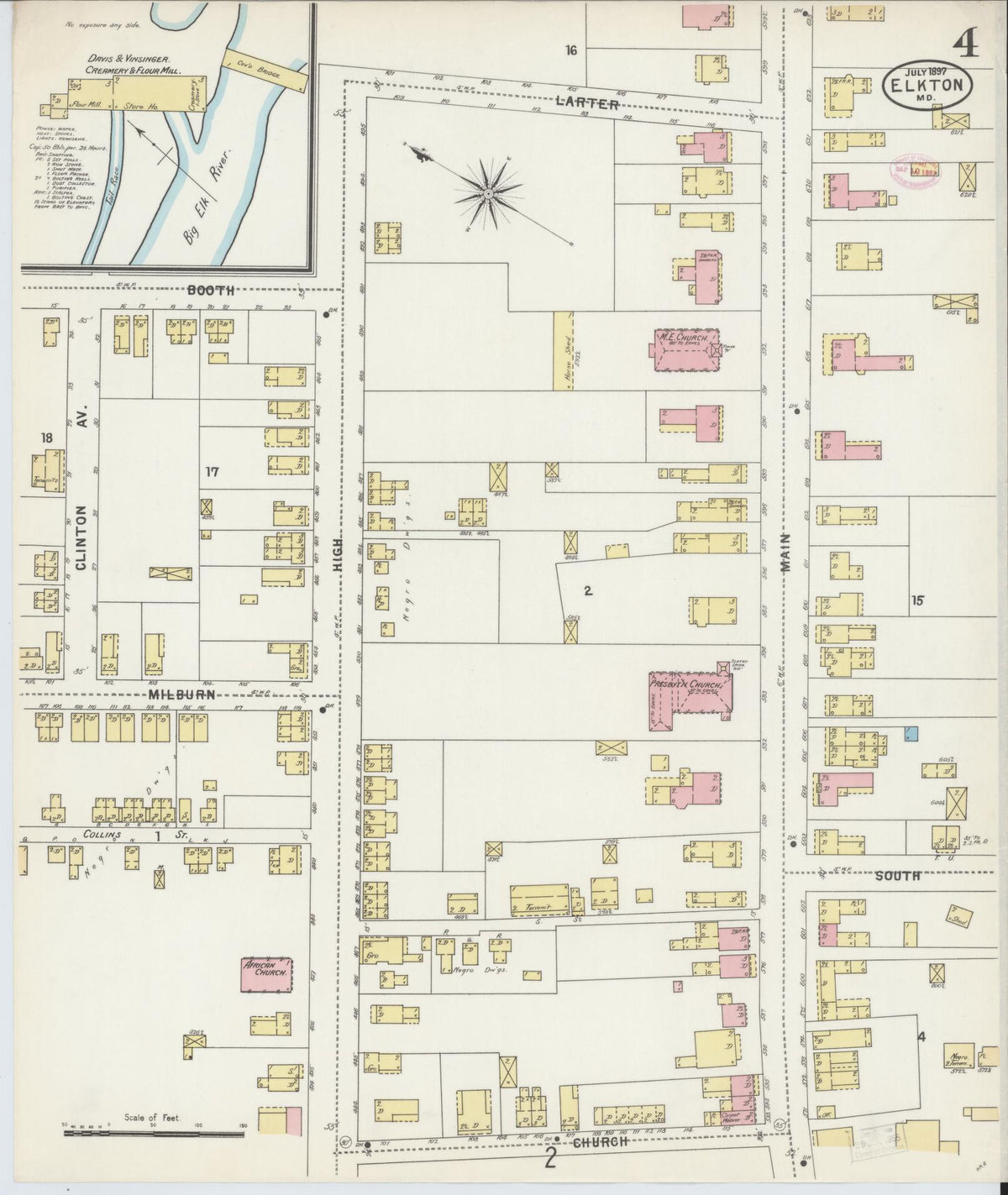 Sanborn Fire Insurance Map from Elkton, Cecil County, Maryland (1897), Sheet #0004 - Historic Sanborn Fire Insurance Map Print, vintage old map wall art, antique decor, genealogy gift, Maryland Maryland map