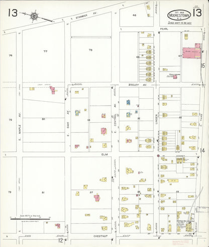 Sanborn Fire Insurance Map from Moorestown, Burlington County, New Jersey (1923), Sheet #0013 - Historic Sanborn Fire Insurance Map Print, vintage old map wall art, antique decor, genealogy gift, New Jersey New Jersey map