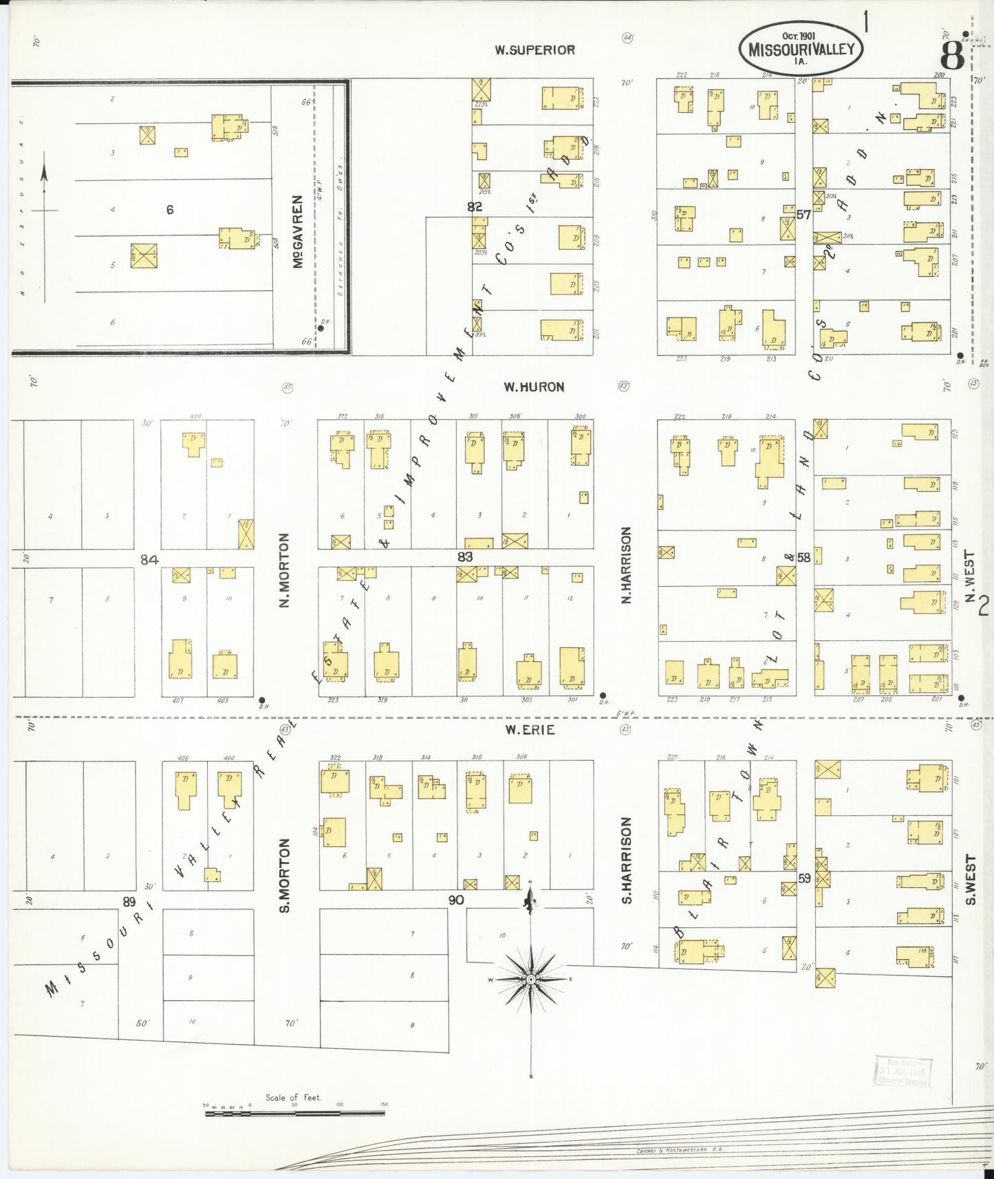 Sanborn Fire Insurance Map from Missouri Valley, Harrison County, Iowa (1901), Sheet #0008 - Historic Sanborn Fire Insurance Map Print, vintage old map wall art