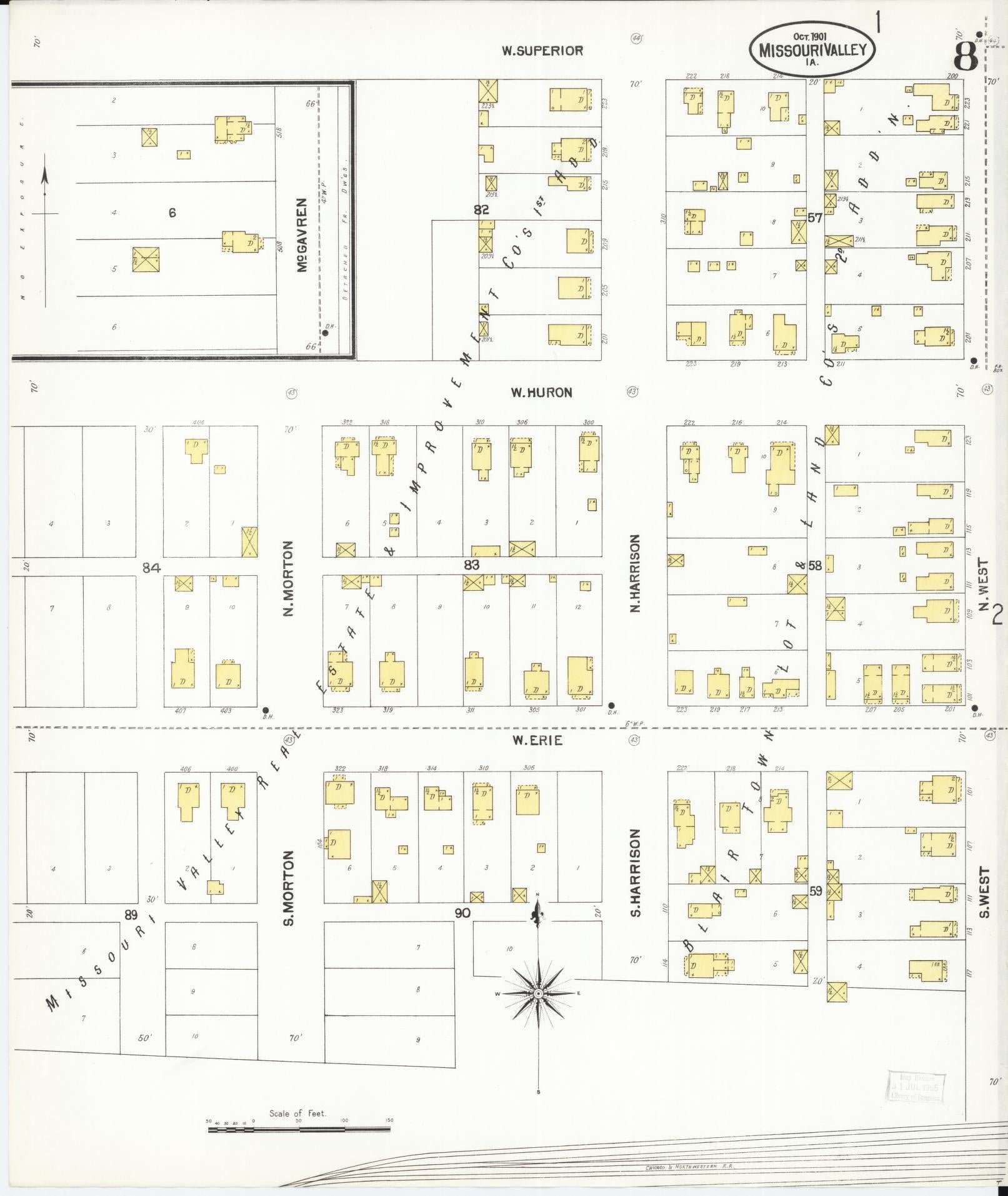 Sanborn Fire Insurance Map from Missouri Valley, Harrison County, Iowa (1901), Sheet #0008 - Historic Sanborn Fire Insurance Map Print, vintage old map wall art