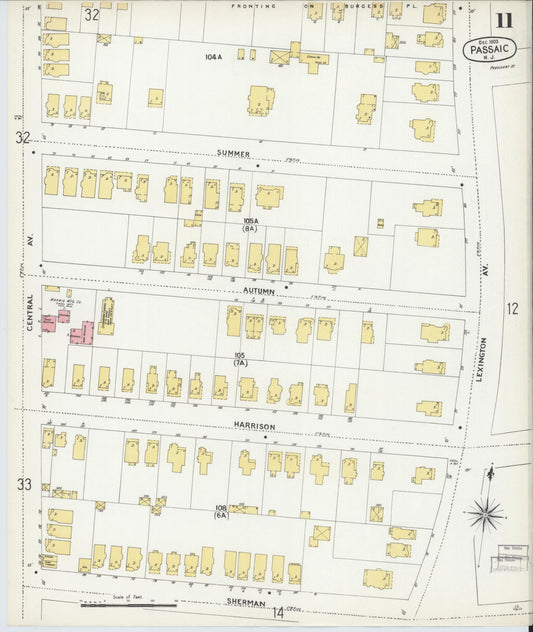 Sanborn Fire Insurance Map from Passaic, Passaic County, New Jersey (1903), Sheet #0011 - Historic Sanborn Fire Insurance Map Print, vintage old map wall art, antique decor, genealogy gift, New Jersey New Jersey map