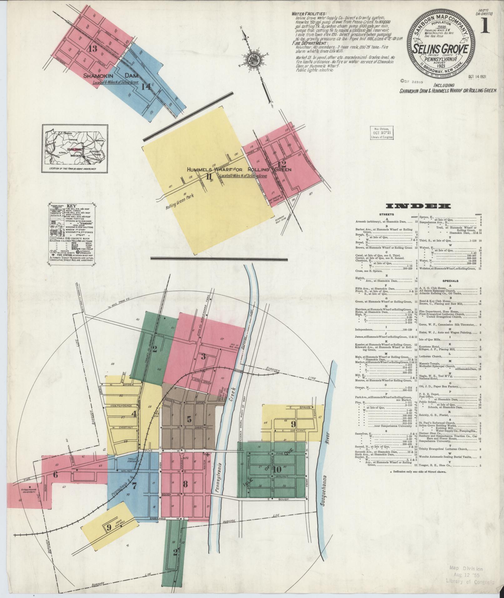 Sanborn Fire Insurance Map from Selins Grove, Snyder County, Pennsylvania (1921), Sheet #0001 - Complete Map Set gallery image, historic Sanborn map, vintage wall art, Pennsylvania Pennsylvania