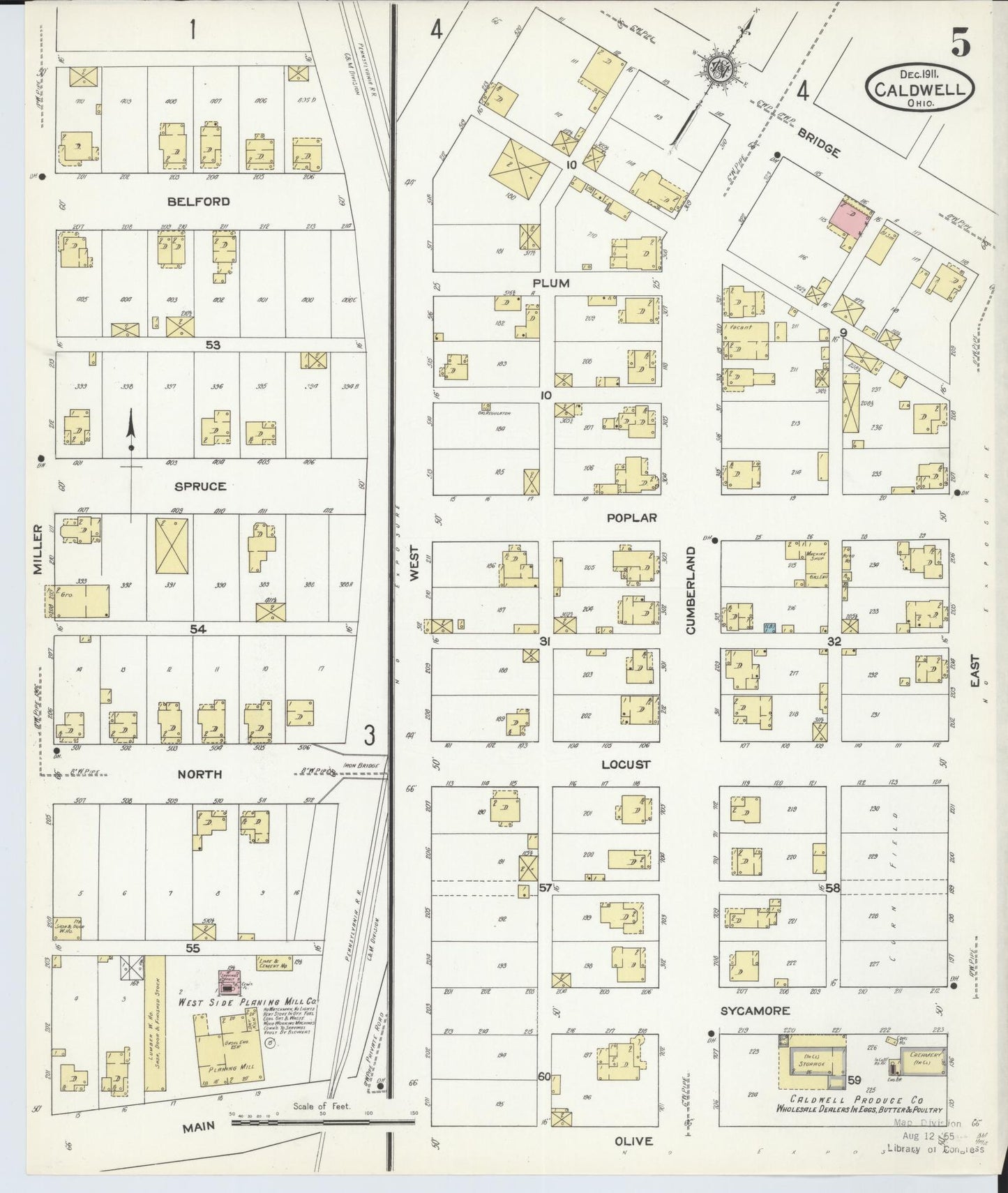 Sanborn Fire Insurance Map from Caldwell, Noble County, Ohio (1911), Sheet #0005 - Historic Sanborn Fire Insurance Map Print, vintage old map wall art, antique decor, genealogy gift, Ohio Ohio map