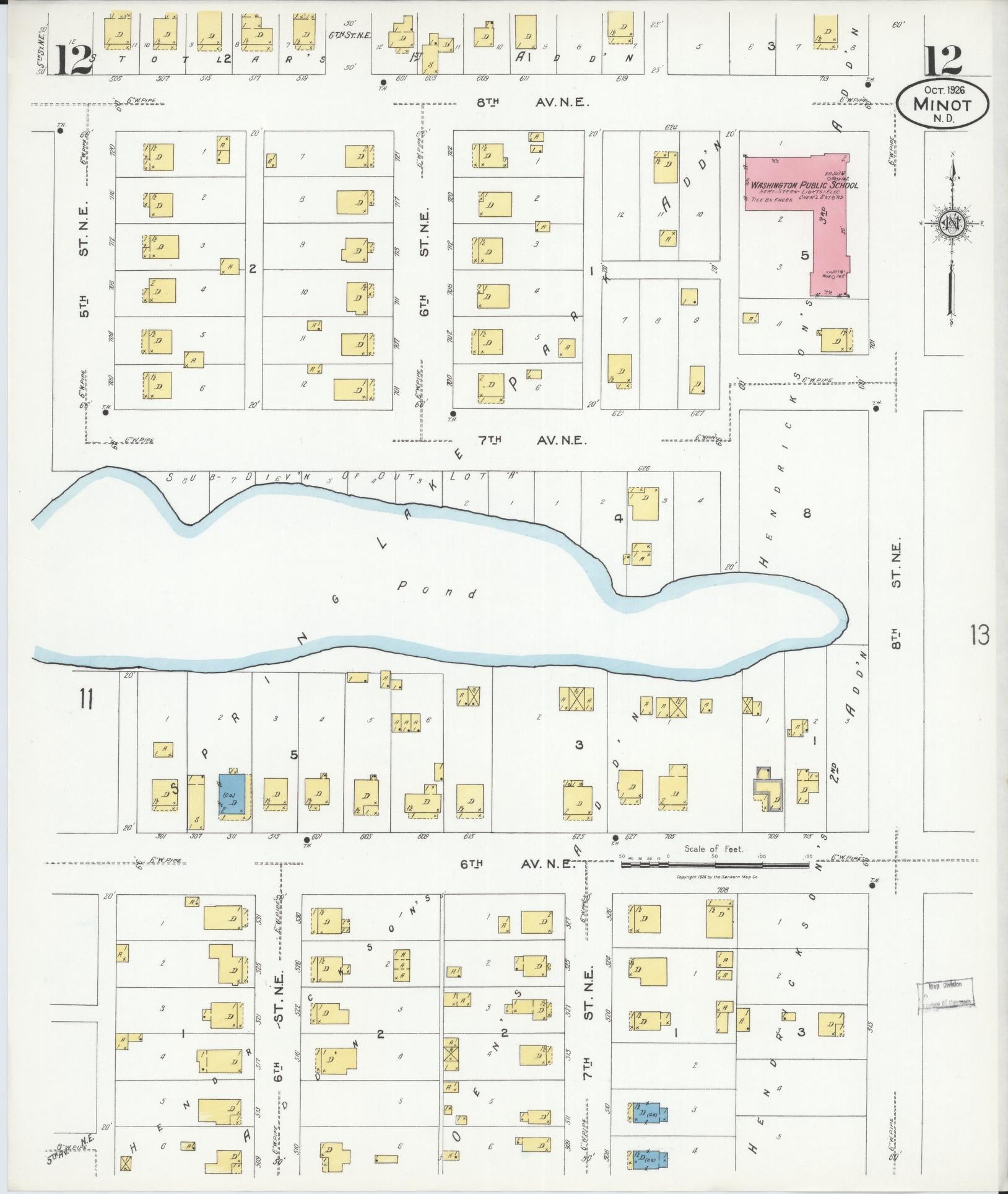 Sanborn Fire Insurance Map from Minot, Ward County, North Dakota (1926), Sheet #0012 - Historic Sanborn Fire Insurance Map Print, vintage old map wall art, antique decor, genealogy gift, North Dakota North Dakota map
