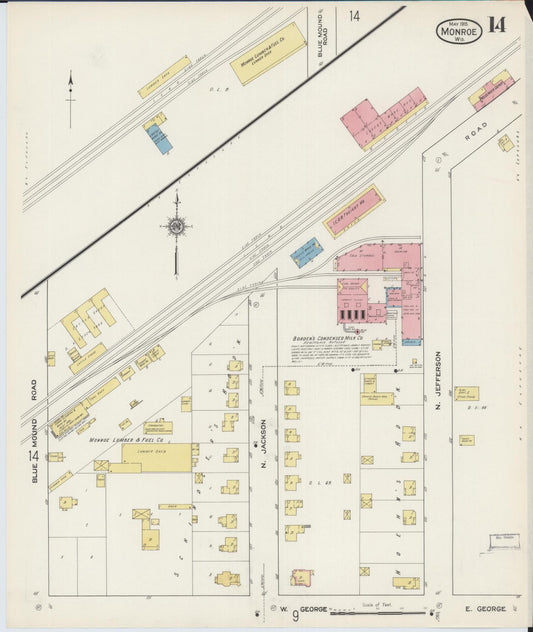Sanborn Fire Insurance Map from Monroe, Green County, Wisconsin (1915), Sheet #0014 - Historic Sanborn Fire Insurance Map Print, vintage old map wall art, antique decor, genealogy gift, Wisconsin Wisconsin map