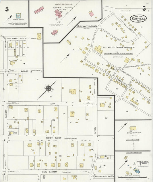 Sanborn Fire Insurance Map from Kerrville, Kerr County, Texas (1924), Sheet #0005 - Historic Sanborn Fire Insurance Map Print, vintage old map wall art, antique decor, genealogy gift, Texas Texas map