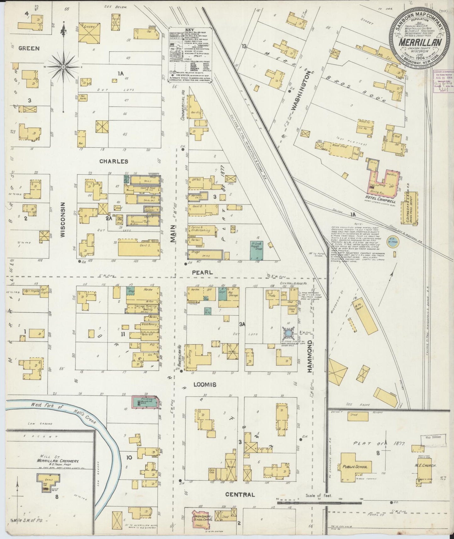 Sanborn Fire Insurance Map from Merrillan, Jackson County, Wisconsin (1904), Sheet #0001 - Historic Sanborn Fire Insurance Map Print, vintage old map wall art, antique decor, genealogy gift, Wisconsin Wisconsin map