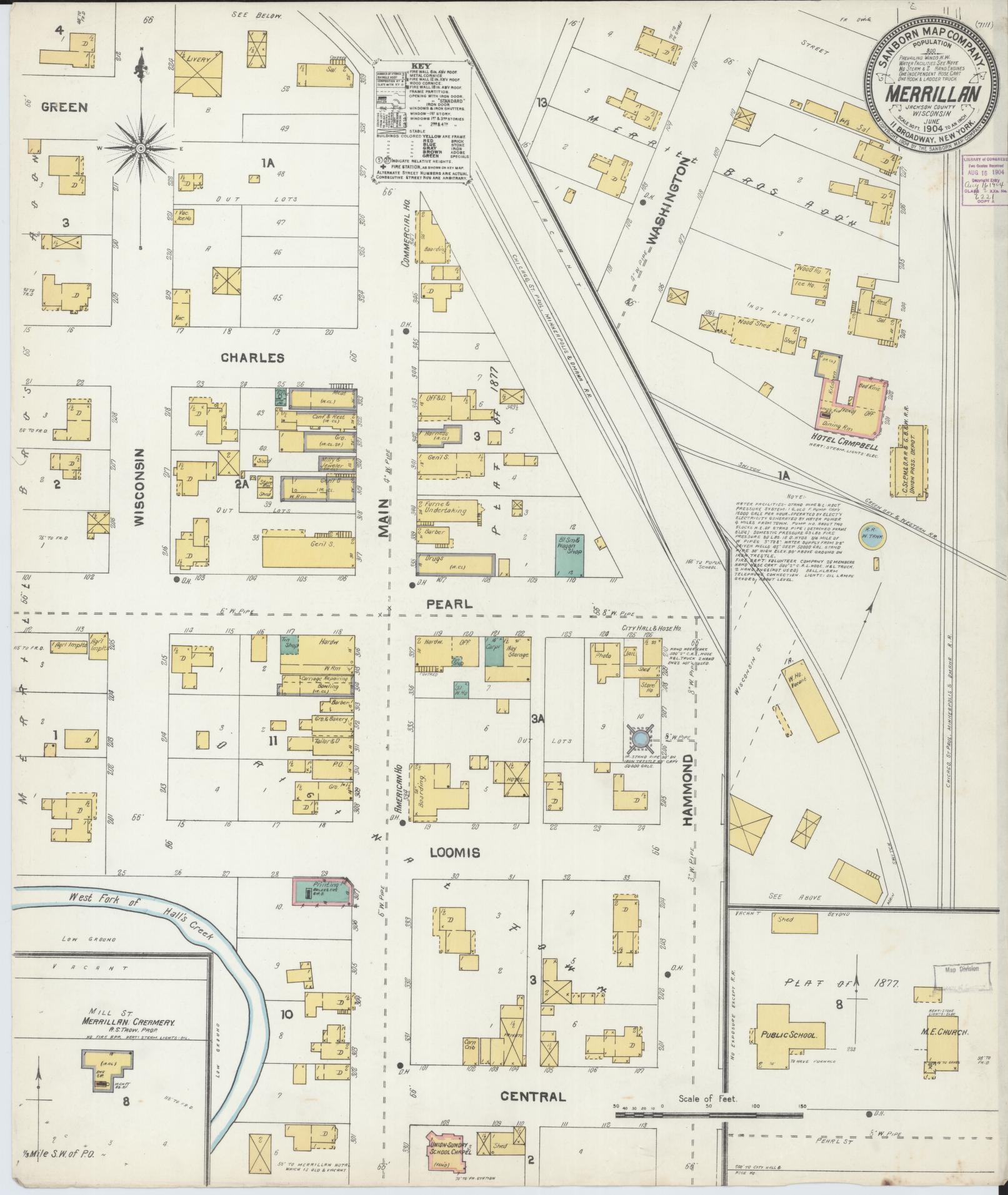 Sanborn Fire Insurance Map from Merrillan, Jackson County, Wisconsin (1904), Sheet #0001 - Historic Sanborn Fire Insurance Map Print, vintage old map wall art, antique decor, genealogy gift, Wisconsin Wisconsin map