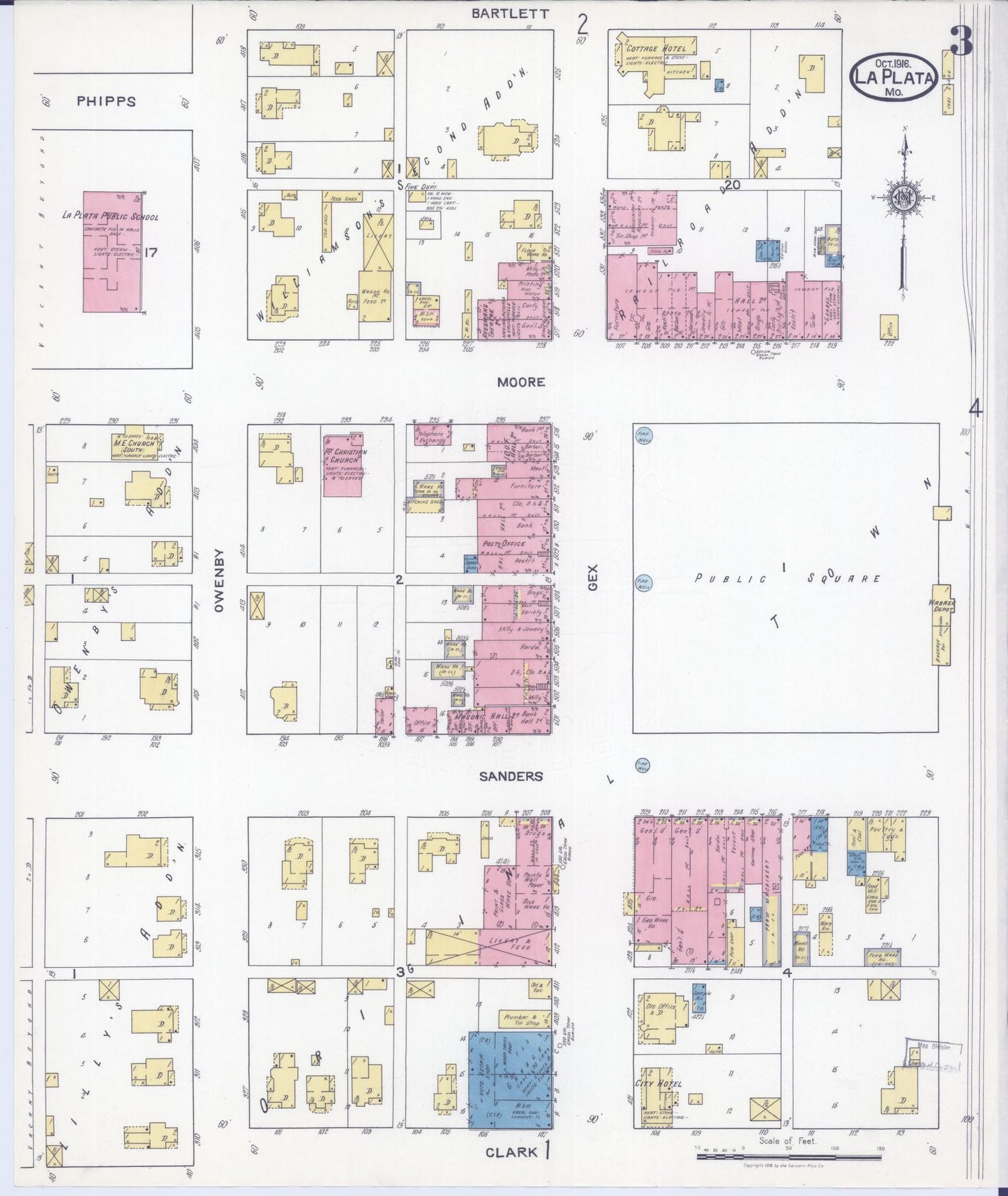 Sanborn Fire Insurance Map from La Plata, Macon County, Missouri (1916), Sheet #0003 - Complete Map Set gallery image, historic Sanborn map, vintage wall art, Missouri Missouri
