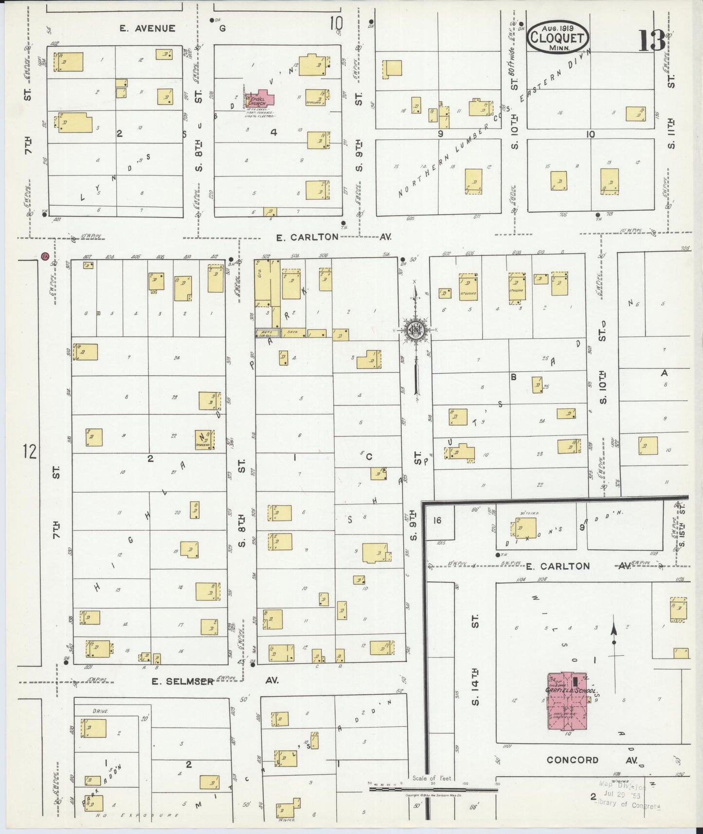 Sanborn Fire Insurance Map from Cloquet, Carlton County, Minnesota (1919), Sheet #0013 - Historic Sanborn Fire Insurance Map Print, vintage old map wall art, antique decor, genealogy gift, Minnesota Minnesota map