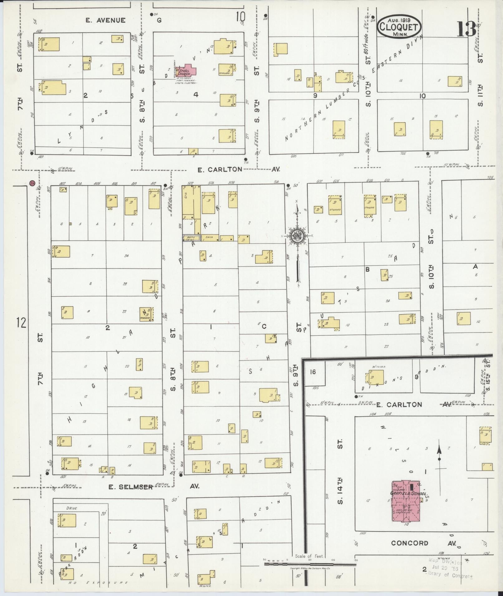 Sanborn Fire Insurance Map from Cloquet, Carlton County, Minnesota (1919), Sheet #0013 - Historic Sanborn Fire Insurance Map Print, vintage old map wall art, antique decor, genealogy gift, Minnesota Minnesota map