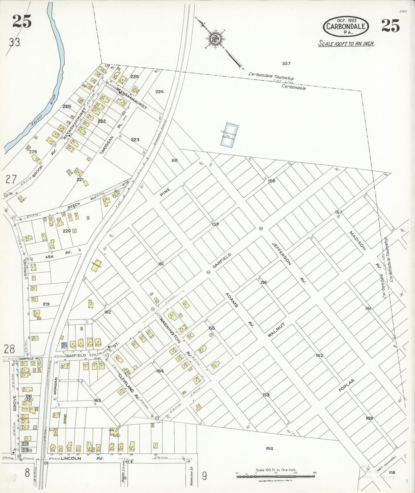 Sanborn Fire Insurance Map from Carbondale, Lackawanna County, Pennsylvania (1923), Sheet #0025 - Historic Sanborn Fire Insurance Map Print, vintage old map wall art, antique decor, genealogy gift, Pennsylvania Pennsylvania map