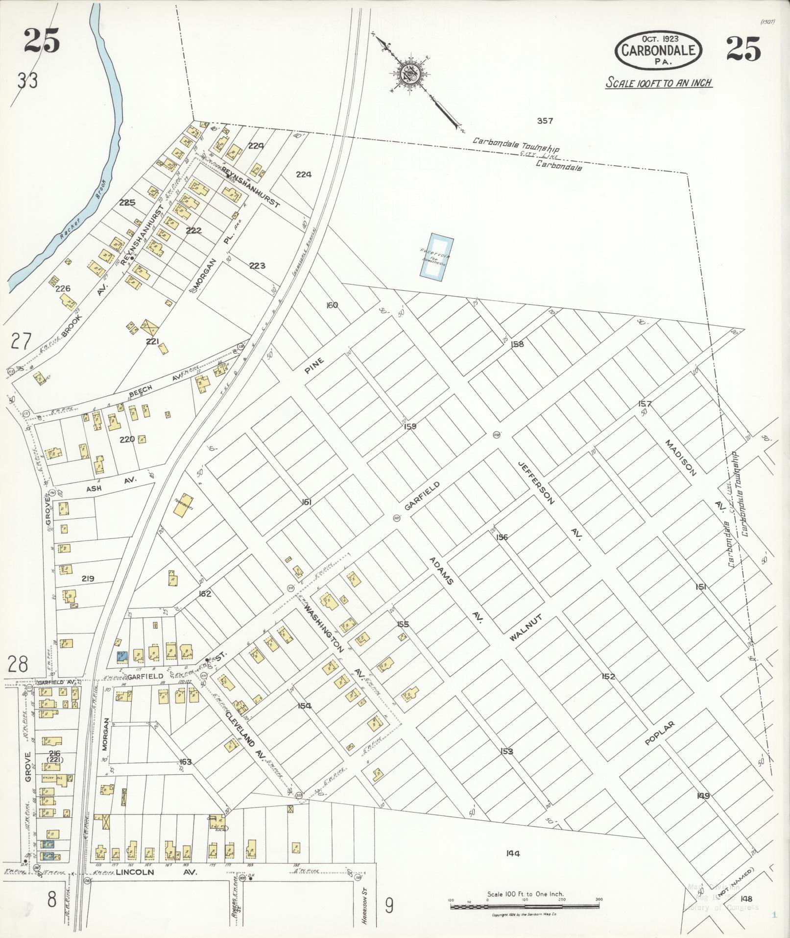 Sanborn Fire Insurance Map from Carbondale, Lackawanna County, Pennsylvania (1923), Sheet #0025 - Historic Sanborn Fire Insurance Map Print, vintage old map wall art, antique decor, genealogy gift, Pennsylvania Pennsylvania map