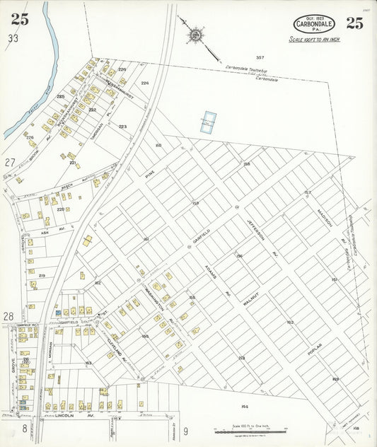 Sanborn Fire Insurance Map from Carbondale, Lackawanna County, Pennsylvania (1923), Sheet #0025 - Historic Sanborn Fire Insurance Map Print, vintage old map wall art, antique decor, genealogy gift, Pennsylvania Pennsylvania map