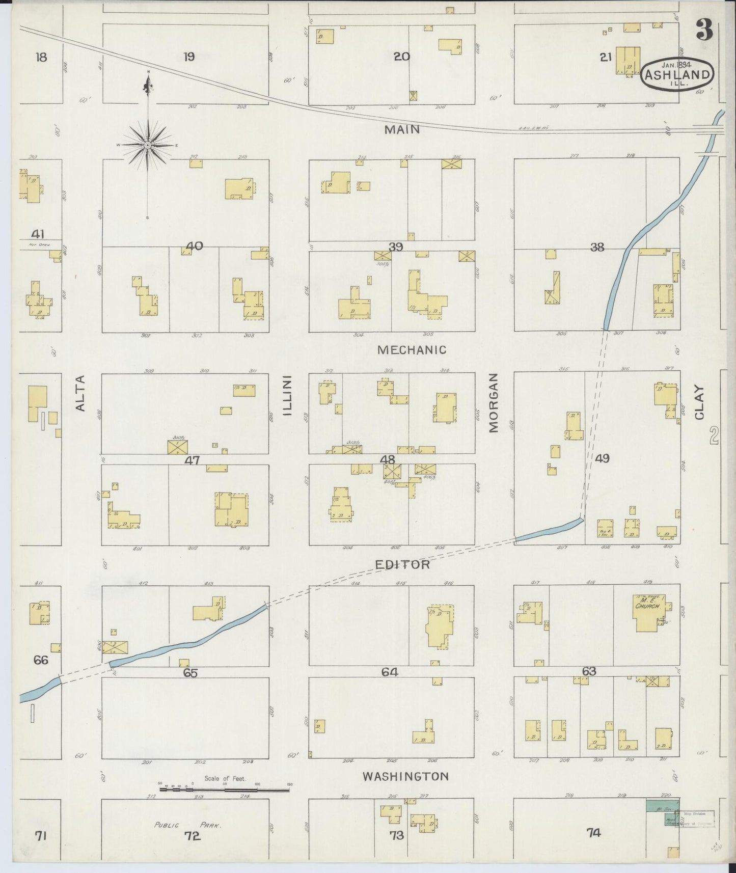 Sanborn Fire Insurance Map from Ashland, Cass County, Illinois (1894), Sheet #0003 - Complete Map Set gallery image, historic Sanborn map, vintage wall art, Illinois Illinois