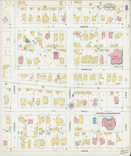 Sanborn Fire Insurance Map from Wabash, Wabash County, Indiana (1901), Sheet #0002 - Historic Sanborn Fire Insurance Map Print, vintage old map wall art, antique decor, genealogy gift, Indiana Indiana map