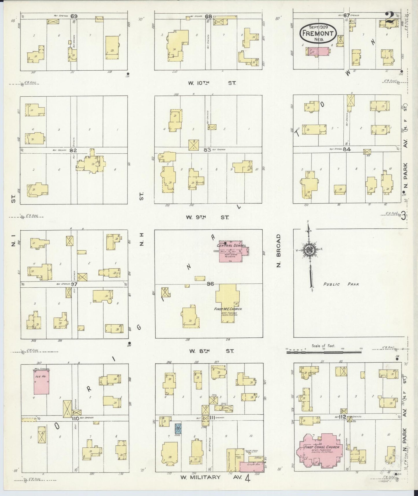 Sanborn Fire Insurance Map from Fremont, Dodge County, Nebraska (1909), Sheet #0002 - Historic Sanborn Fire Insurance Map Print, vintage old map wall art, antique decor, genealogy gift, Nebraska Nebraska map