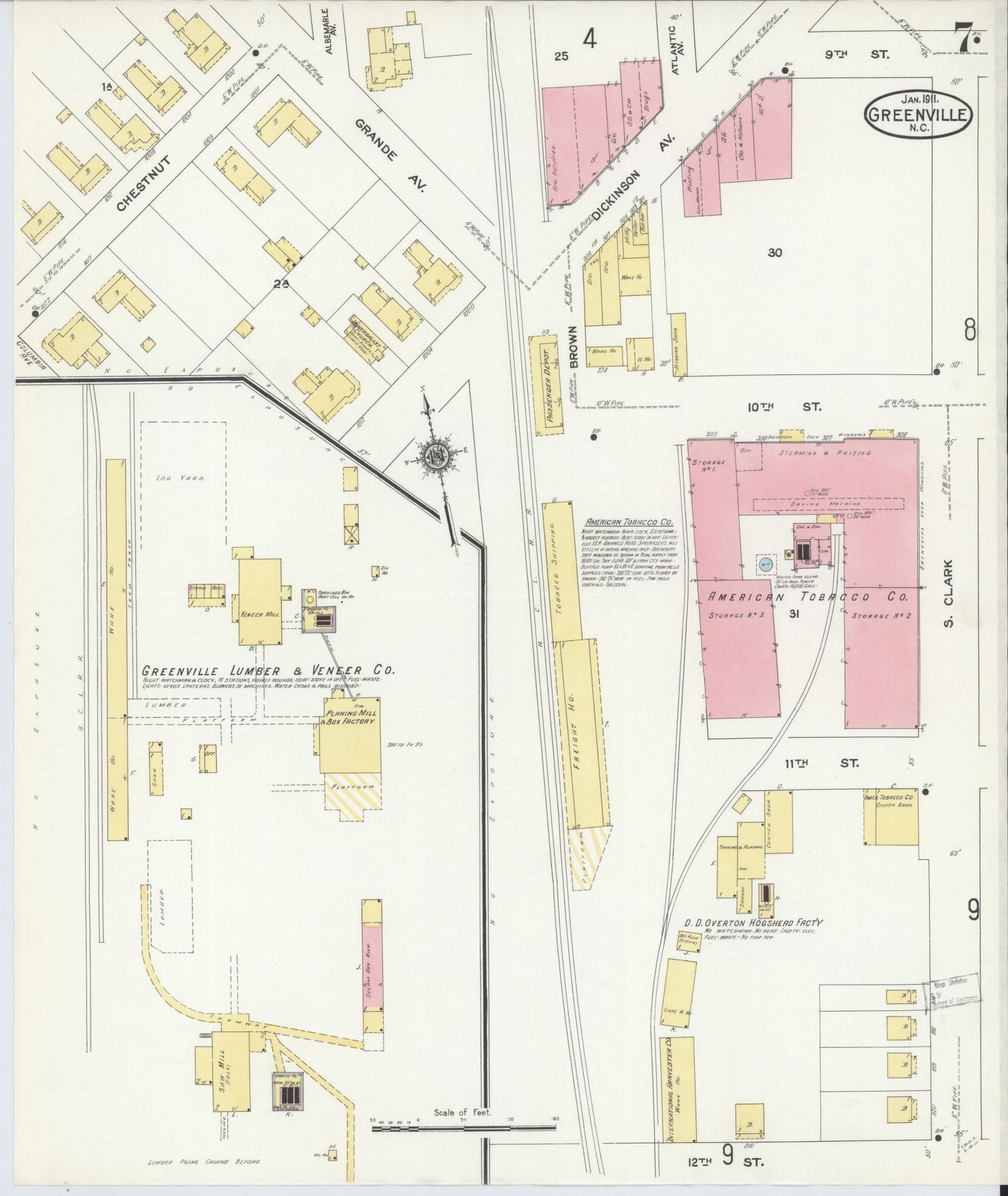 Sanborn Fire Insurance Map from Greenville, Pitt County, North Carolina (1911), Sheet #0007 - Complete Map Set gallery image, historic Sanborn map, vintage wall art, North Carolina North Carolina