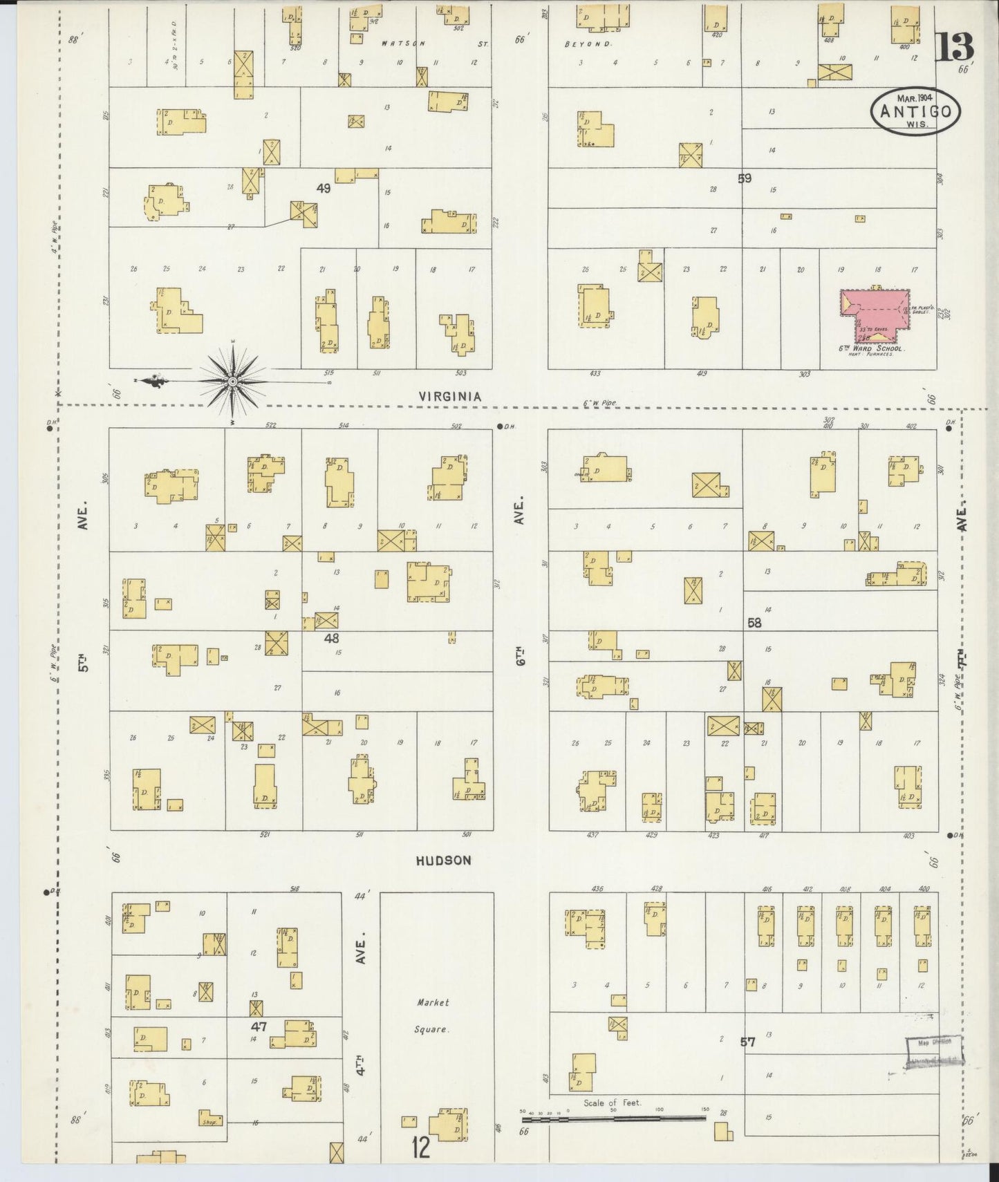 Sanborn Fire Insurance Map from Antigo, Langlade County, Wisconsin (1904), Sheet #0013 - Complete Map Set gallery image, historic Sanborn map, vintage wall art, Wisconsin Wisconsin