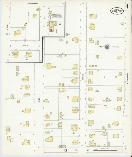 Sanborn Fire Insurance Map from Wills Point, Van Zandt County, Texas (1912), Sheet #0004 - Historic Sanborn Fire Insurance Map Print, vintage old map wall art, antique decor, genealogy gift, Texas Texas map
