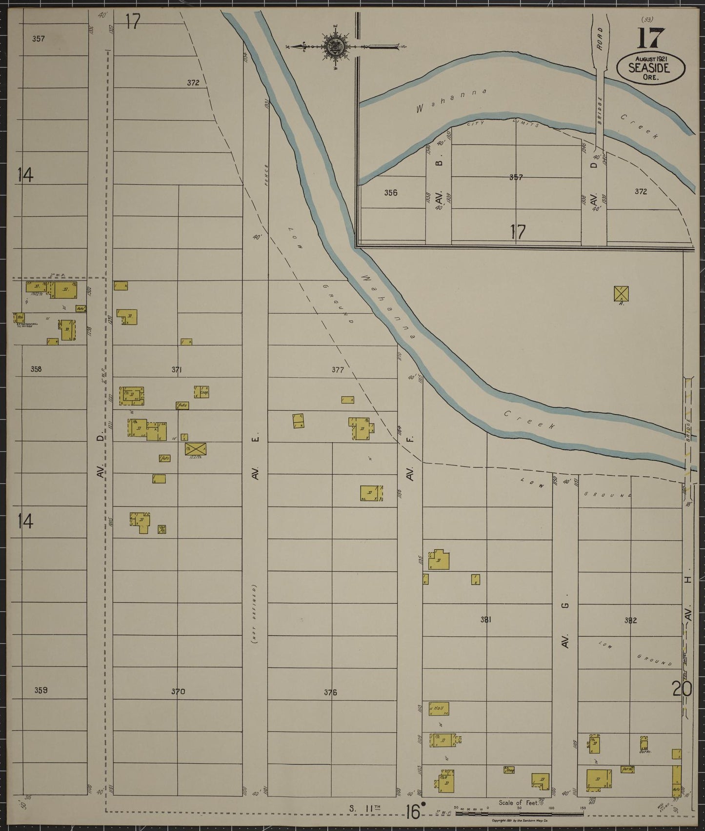 Sanborn Fire Insurance Map from Seaside, Clatsop County, Oregon (1921), Sheet #0017 - Complete Map Set gallery image, historic Sanborn map, vintage wall art, Oregon Oregon