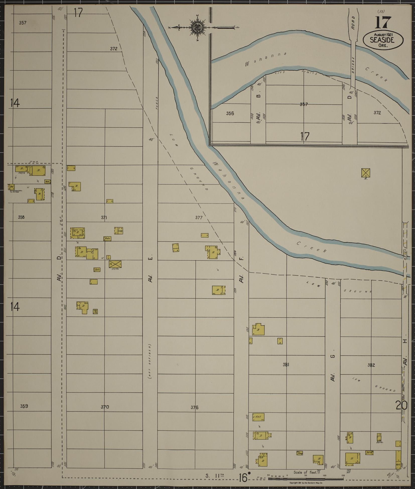 Sanborn Fire Insurance Map from Seaside, Clatsop County, Oregon (1921), Sheet #0017 - Complete Map Set gallery image, historic Sanborn map, vintage wall art, Oregon Oregon